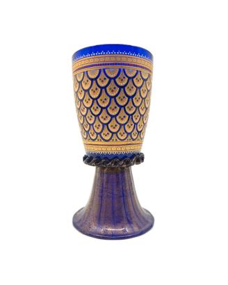 Calice Murano Vetro Blu Smalti Oro 900 Vintage