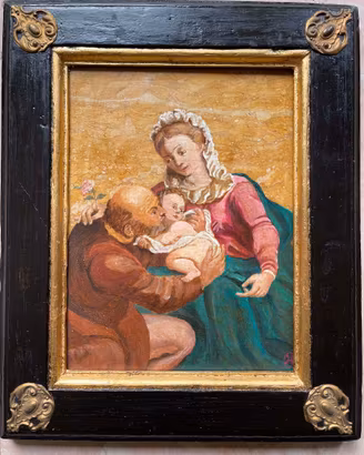 Dipinto su pietra, scuola veneta, Sacra Famiglia