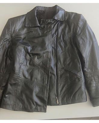 Giacca pelle nera biker asimmetrica ITTIERRE
