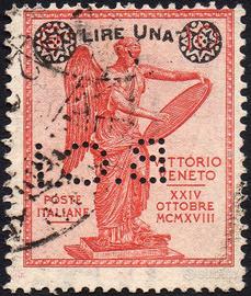 ITALIA 1924 - Usato 1 Lira su 10 c. PERFIN WXJ