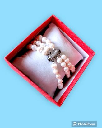 Bracciale 3 fili, perle di fiume chiusura argento
