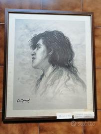 Alfonso Grassi Volto di donna litografia