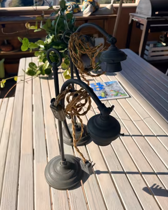 Coppia Lampade Tavolo Vintage Ottone con Cavo