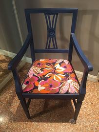 Poltrona sedia design restaurata ChalkPaint tessut