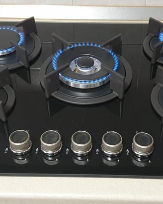 Piano cottura 5 fuochi vetro nero temperato
