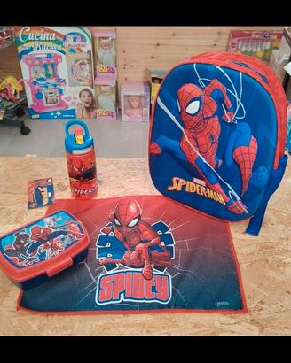 set asilo Spiderman zaino 3d p.merenda tovaglietta