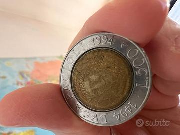 Moneta da lire 500 1494/1994 Luca Pacioli