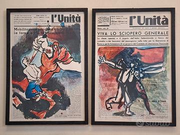 4 quadri L'UNITÀ e Funerali di Togliatti Guttuso 