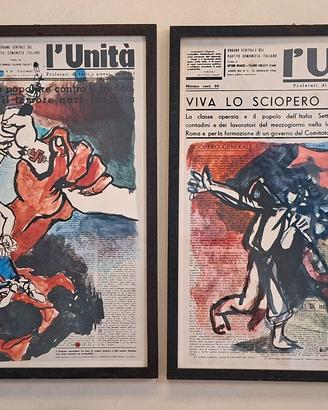 4 quadri L'UNITÀ e Funerali di Togliatti Guttuso 