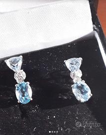 Orecchini oro 18kt con acqua marina e diamanti 