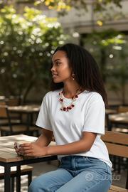 Set Collana + Orecchini Eleganti con Rose Rosse