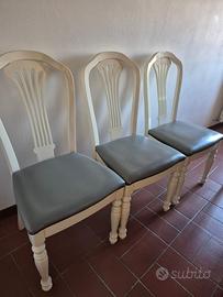 Set 3 Sedie Legno e Cuoio Grigio/Bianco