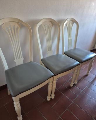 Set 3 Sedie Legno e Cuoio Grigio/Bianco