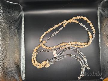 Collana "sciarpina" in argento, cristallo di rocca