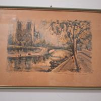 Litografia M.Girard Notre Dame et la seine