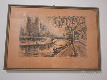 Litografia M.Girard Notre Dame et la seine