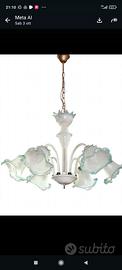 Lampadario 5 Luci Vetro Murano Bianco Azzurro
