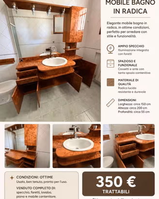 Mobile bagno in radica con specchio
