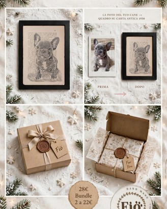 Ritratto Cane Gatto su Carta Antica - natale