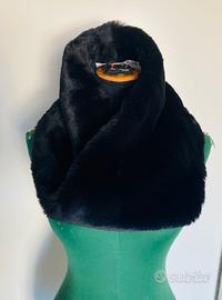 Collo pelliccia sintetica nera nuovo con etichetta
