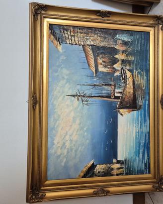 3 Quadri nautici vintage a olio su tela