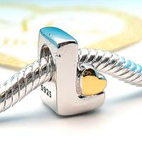 Charm argento 925 lettera L cuoricino oro cuore