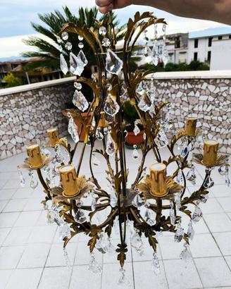 Lampadario ottone e cristalli con applique uguali