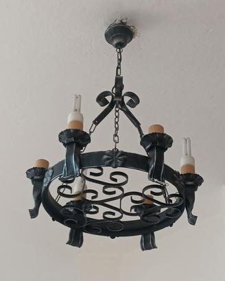 Lampadario rotondo ferro battuto 6 luci