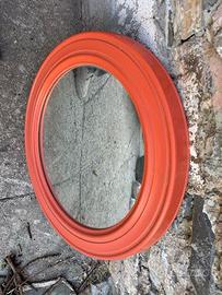 Specchio tondo vintage anni 70 arancione