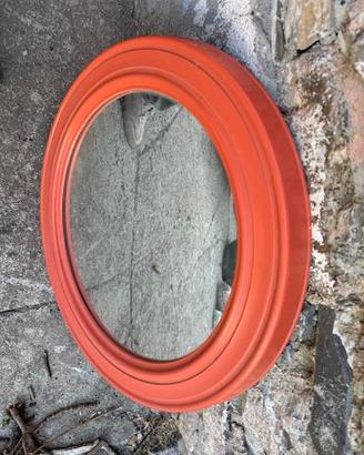 Specchio tondo vintage anni 70 arancione