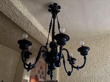Lampadario vintage in ottone brunito 6 bracci