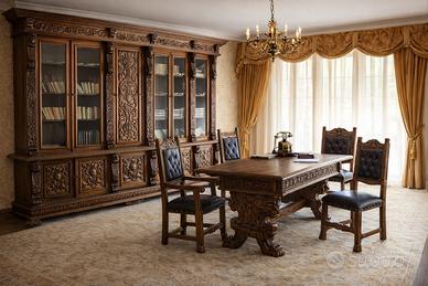 Mobili da studio in noce laccata intagliata