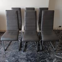 6 sedie moderne in similpelle grigia con struttura