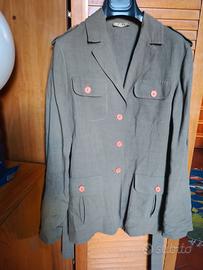 giacca sahariana lino verde militare tg 42 