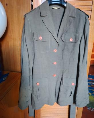 giacca sahariana lino verde militare tg 42 