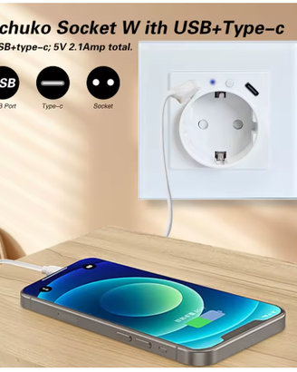 Presa elett Wifi PST Tuya Schuko USB ricarica fast