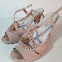 Sandali in camoscio col tacco Valleverde rosa beig