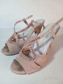 Sandali in camoscio col tacco Valleverde rosa beig