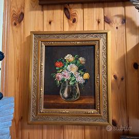 Antico Quadro anni 40 Natura Morta Fiori cm 34x39