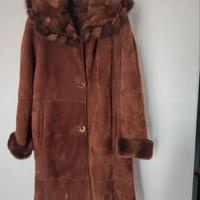 Cappotto donna in camoscio e pelliccia sintetica