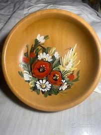 Piatto in legno-dipinto a mano, gancio x appendere