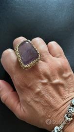 Anello fatto mano ametista e filo metallico