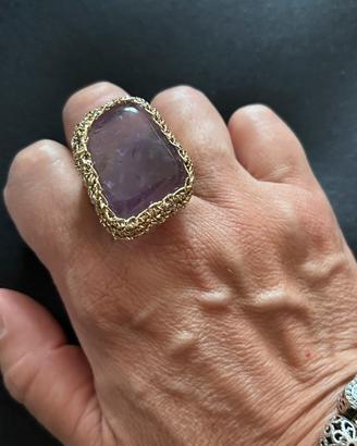 Anello fatto mano ametista e filo metallico