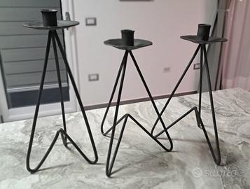 tre portacandele in ferro battuto