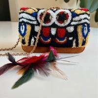 Borsa V°73 in lana multicolor con piume