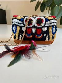 Borsa V°73 in lana multicolor con piume