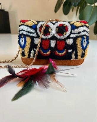 Borsa V°73 in lana multicolor con piume