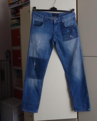Jeans blu con toppe e strappi, eur36/M-L  "Zara"