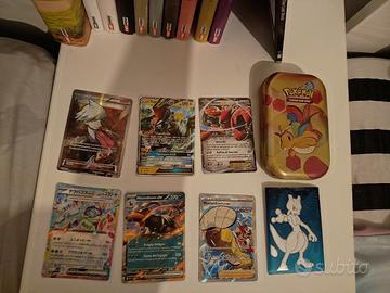 lotto carte Pokemon, cofanetto e bustina per carte