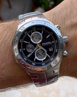 Orologio Fossil cronografo, acciaio e quadrante ne
